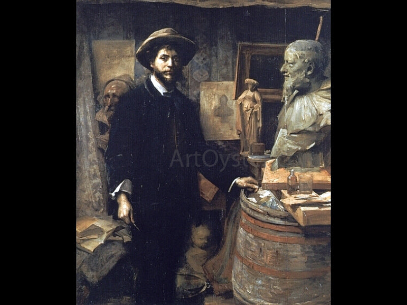 Louise Breslau The Sculptor Jean Carries in his Atelier - Hand Painted Oil Painting
