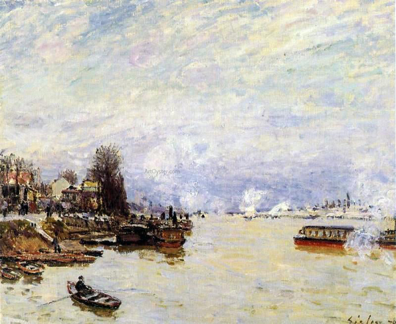 Alfred Sisley The Seine, View from the Quay de Pont du Jour - Hand Painted Oil Painting