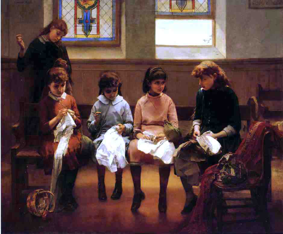 Constant Mayer The Sewing School - Hand Painted Oil Painting