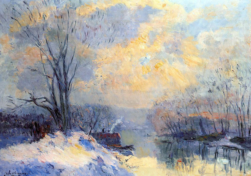 Albert Lebourg The Small Branch of the Seine at Bas Meudon, Snow and Sunlight - Hand Painted Oil Painting