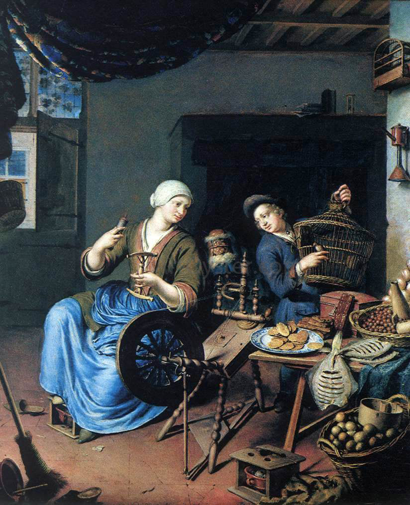 Willem Van Mieris The Spinner - Hand Painted Oil Painting