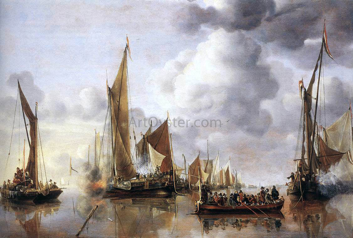 Jan Van de Capelle The State Barge Saluted by the Home Fleet - Hand Painted Oil Painting