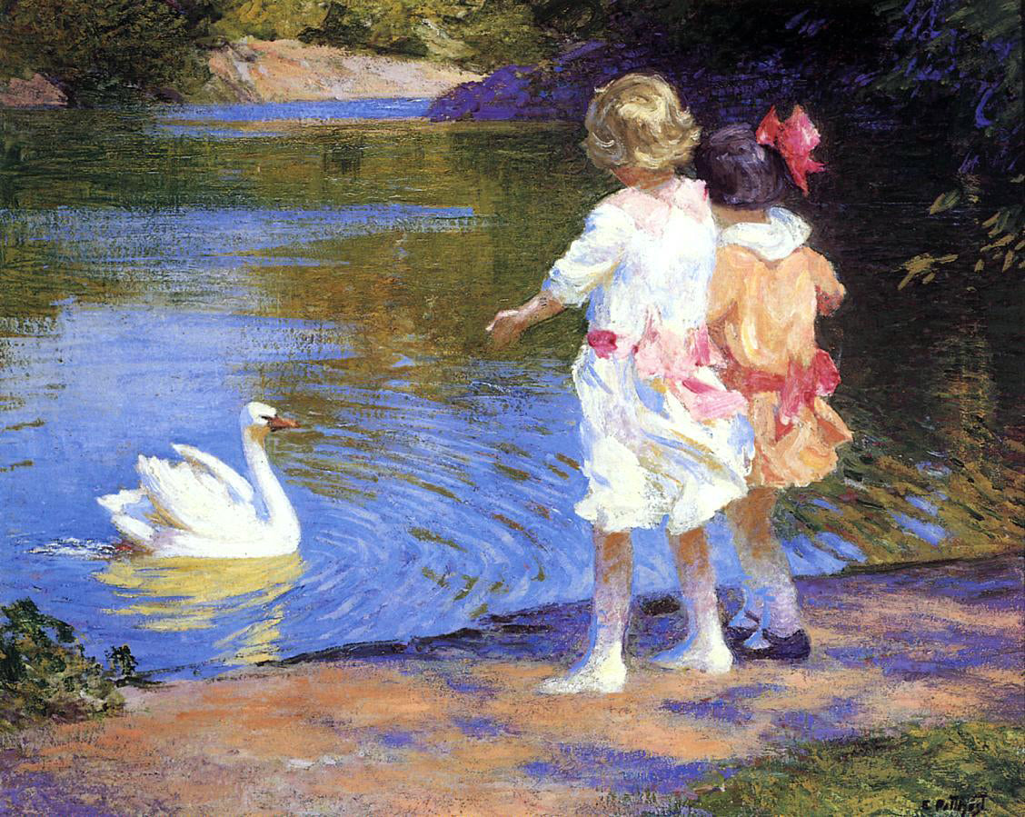 Edward Potthast A Swan - Hand Painted Oil Painting