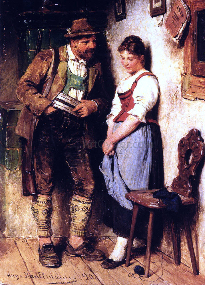 Hugo Kauffmann The Sweetheart - Hand Painted Oil Painting