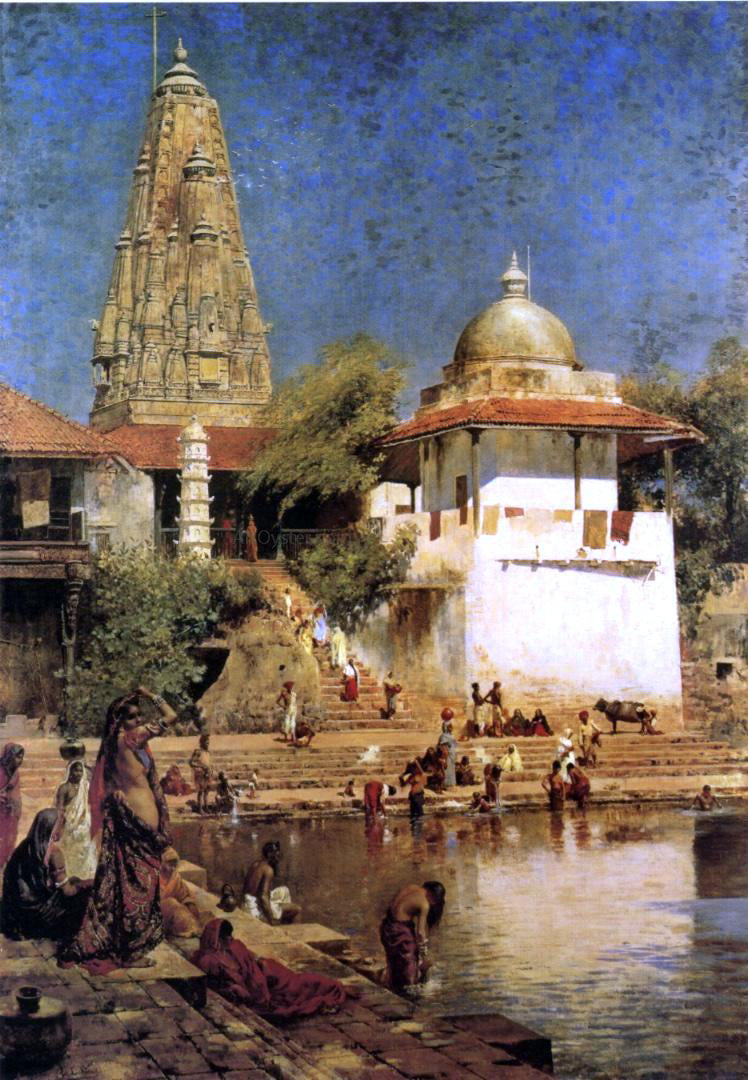 Edwin Lord Weeks The Temples and Tank of Walkeshwar at Bombay - Hand Painted Oil Painting