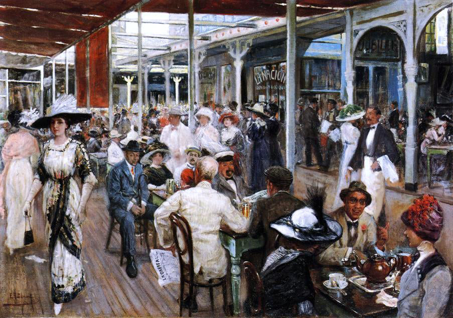 Eugenio Alvarez Dumont The Terrace Cafe, Mar del Plata, Argentina - Hand Painted Oil Painting