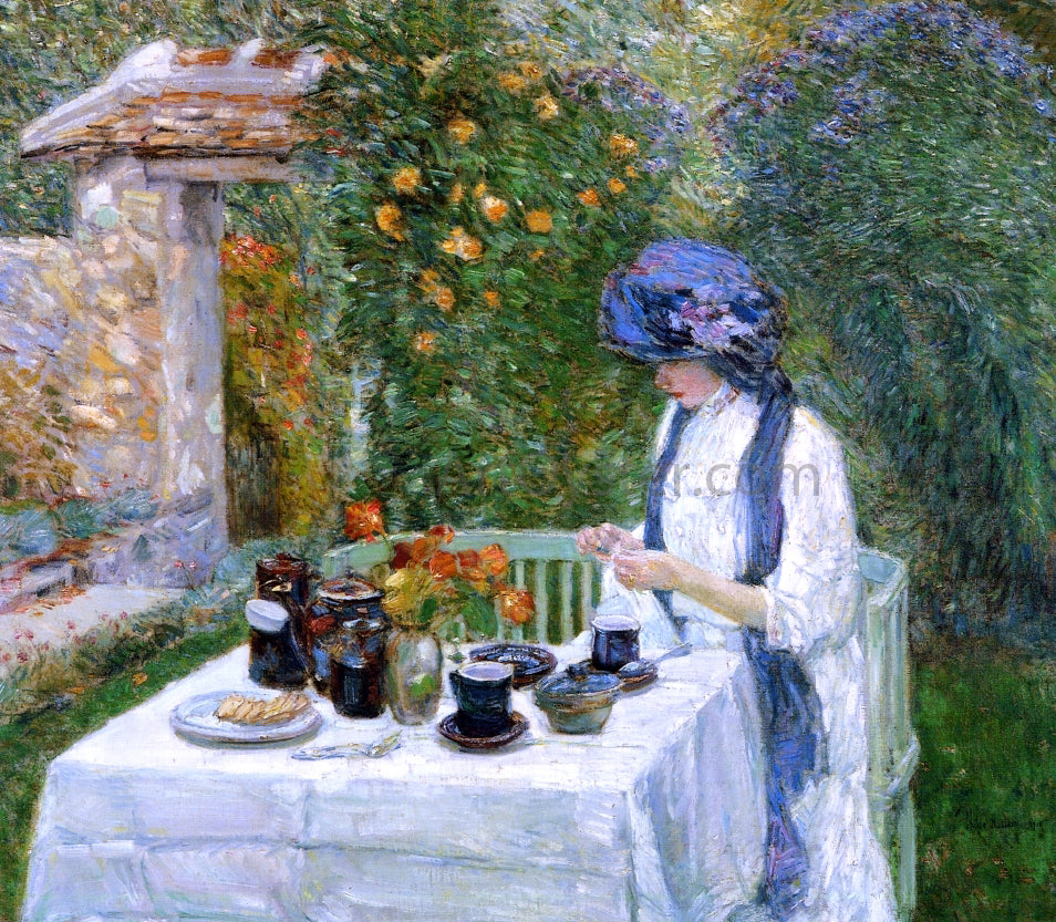 Frederick Childe Hassam The Terre-Cuite Tea Set (also known as French Tea Garden) - Hand Painted Oil Painting