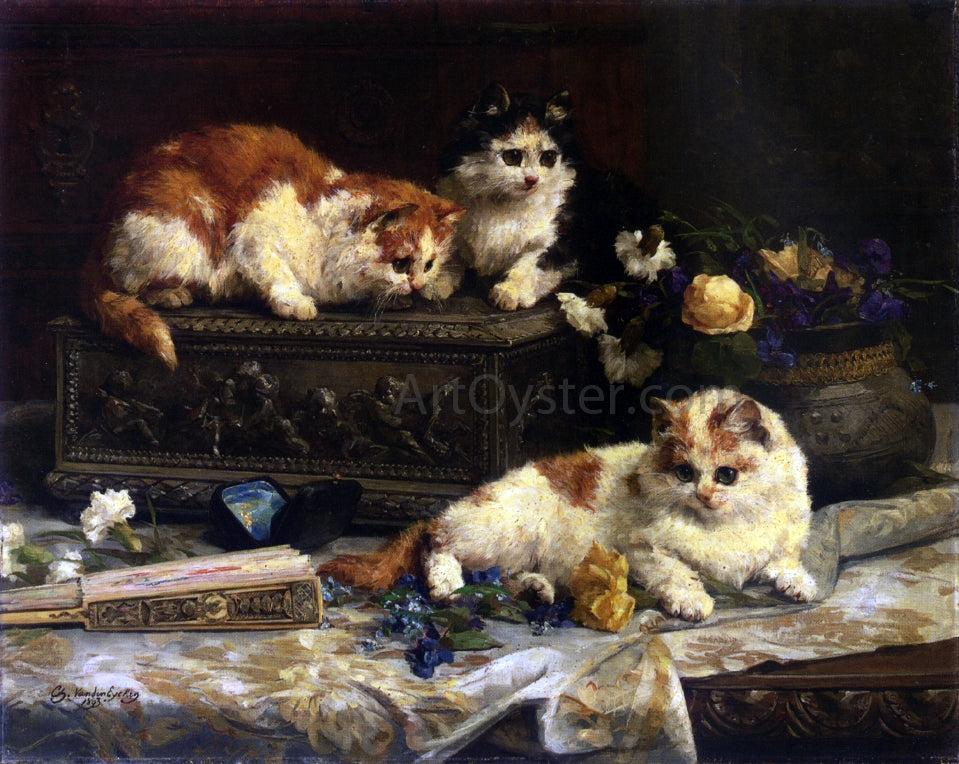 Charles Van den Eycken The Three Kittens - Hand Painted Oil Painting