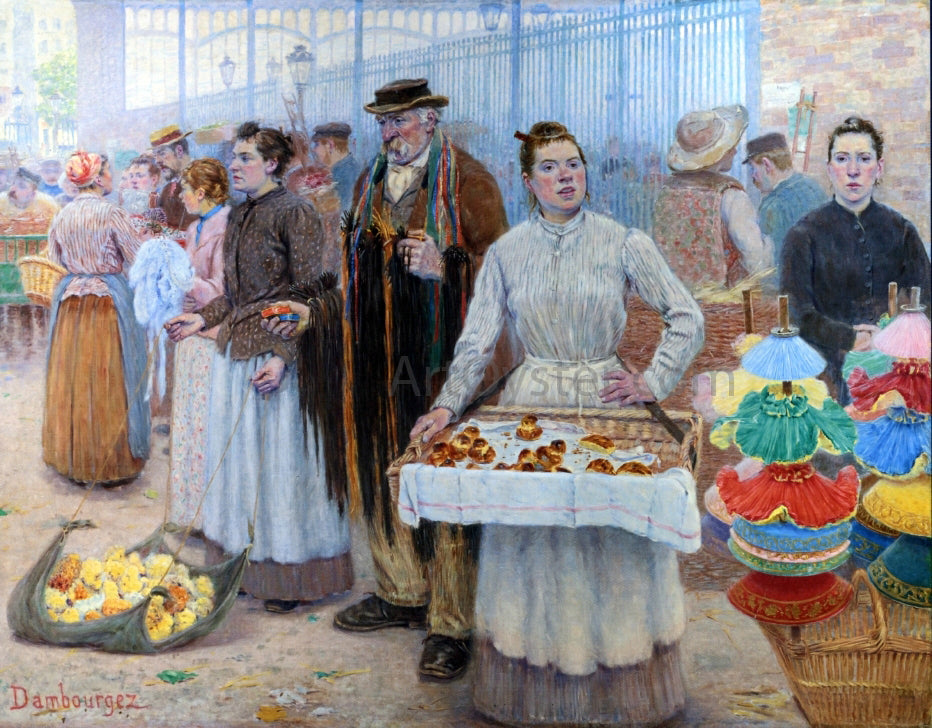 Edouard-Jean Dambourgez The Tinker Dealers of Les Halles - Hand Painted Oil Painting
