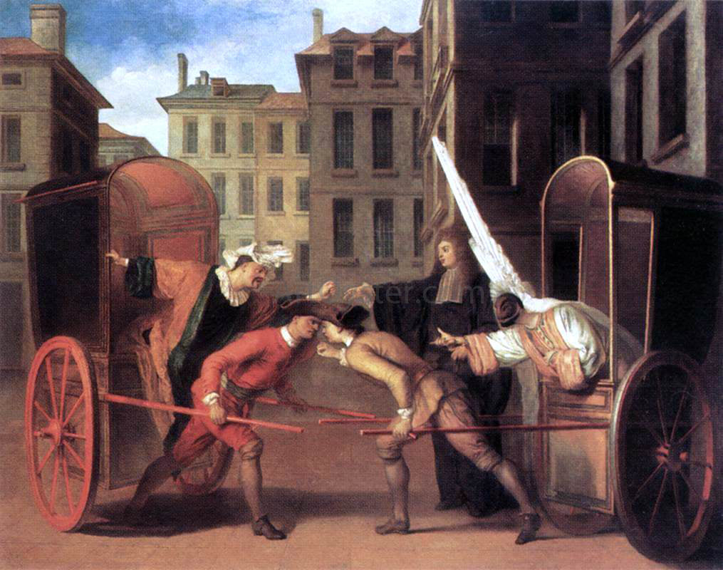 Claude Gillot The Two Coaches - Hand Painted Oil Painting