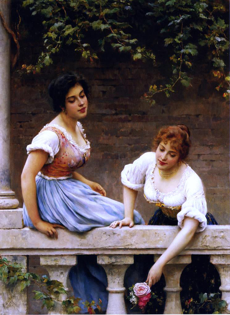 Eugene De Blaas The Unseen Suitor - Hand Painted Oil Painting