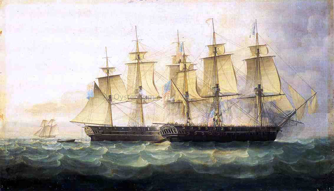 James E Buttersworth The U.S.S. Chesapeake and the H.M.S. Shannon - Hand Painted Oil Painting