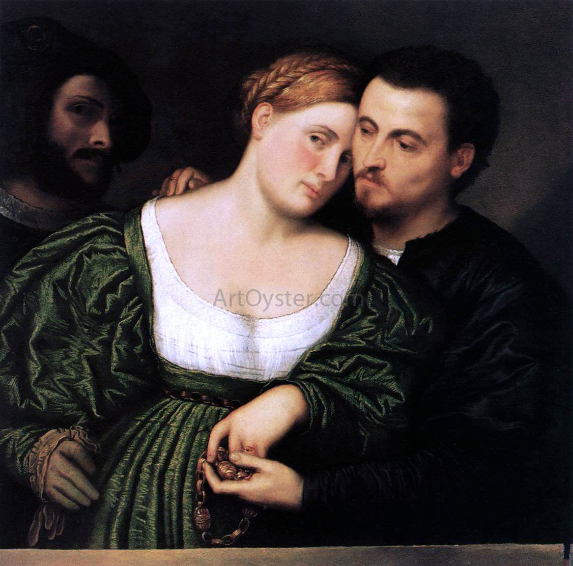 Paris Bordone The Venetian Lovers - Hand Painted Oil Painting