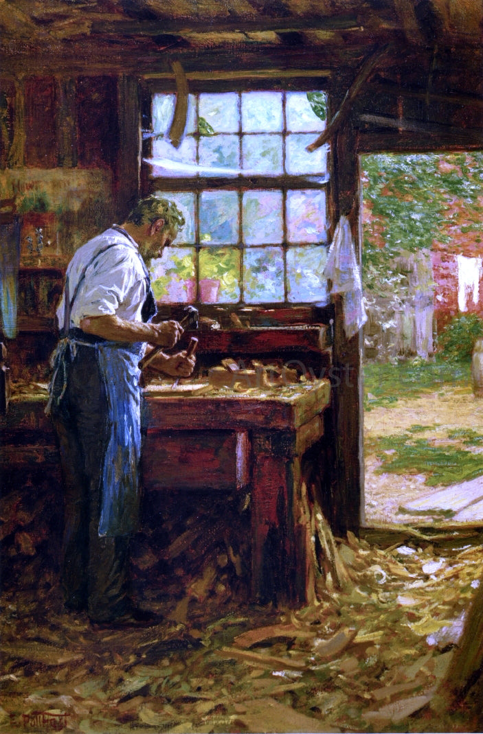 Edward Potthast A Village Carpenter - Hand Painted Oil Painting