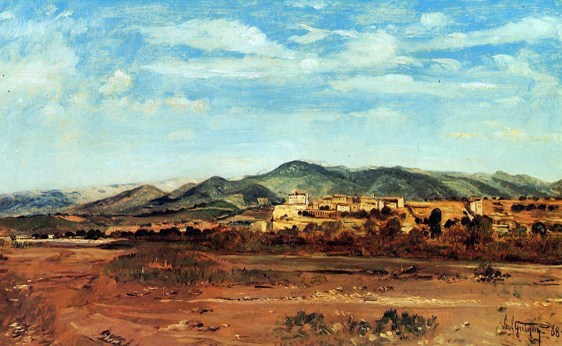 Paul-Camille Guigou The Village of Vaucluse, on the Banks of the Durance During the Dry Season - Hand Painted Oil Painting
