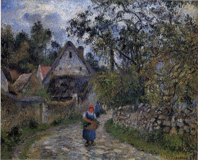 Camille Pissarro The Village Path (also known as Thatched Cottages at Valhermeille) - Hand Painted Oil Painting