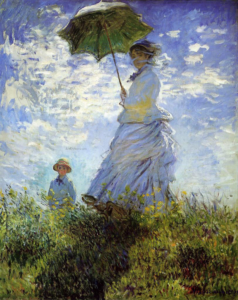  Claude Oscar Monet The Walk, Woman with a Parasol - Hand Painted Oil Painting
