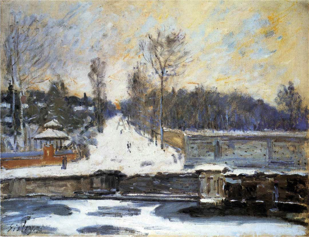 Alfred Sisley The Watering Place at Marly le Roi in Winter - Hand Painted Oil Painting