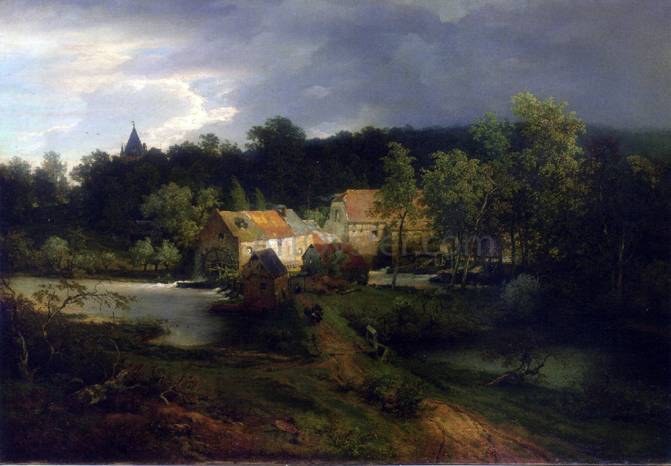 Andreas Achenbach The Watermill in the Village - Hand Painted Oil Painting