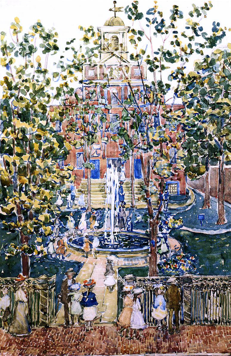 Maurice Prendergast The West Church (also known as Fountain at the West Church, Boston) - Hand Painted Oil Painting