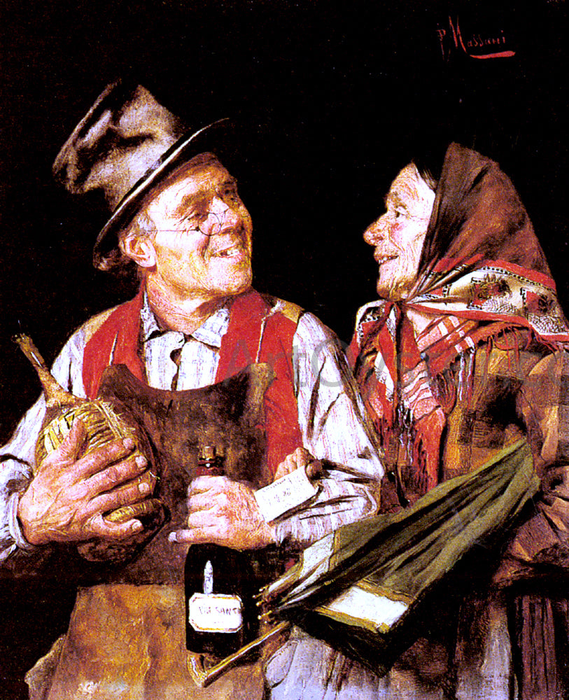 Pompeo Massani The Wine Merchant - Hand Painted Oil Painting