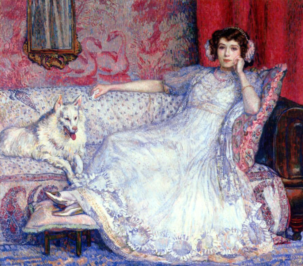 Theo Van Rysselberghe The Woman in White (also known as Portrait of Madame Helene Keller) - Hand Painted Oil Painting
