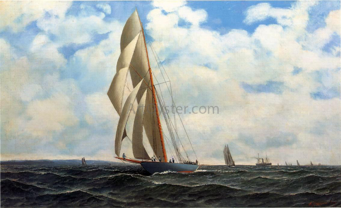 Antonio Jacobsen The Yacht Defender, on a Leeward Reach by Sandy Hook - Hand Painted Oil Painting