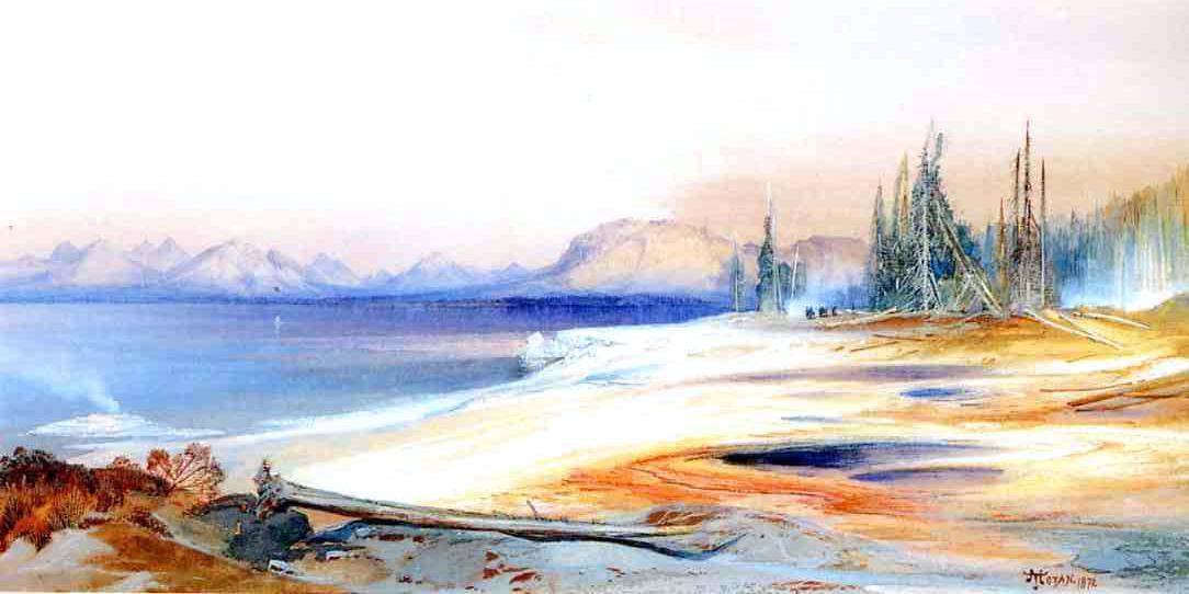 Thomas Moran The Yellowstone Lake with Hot Springs - Hand Painted Oil Painting
