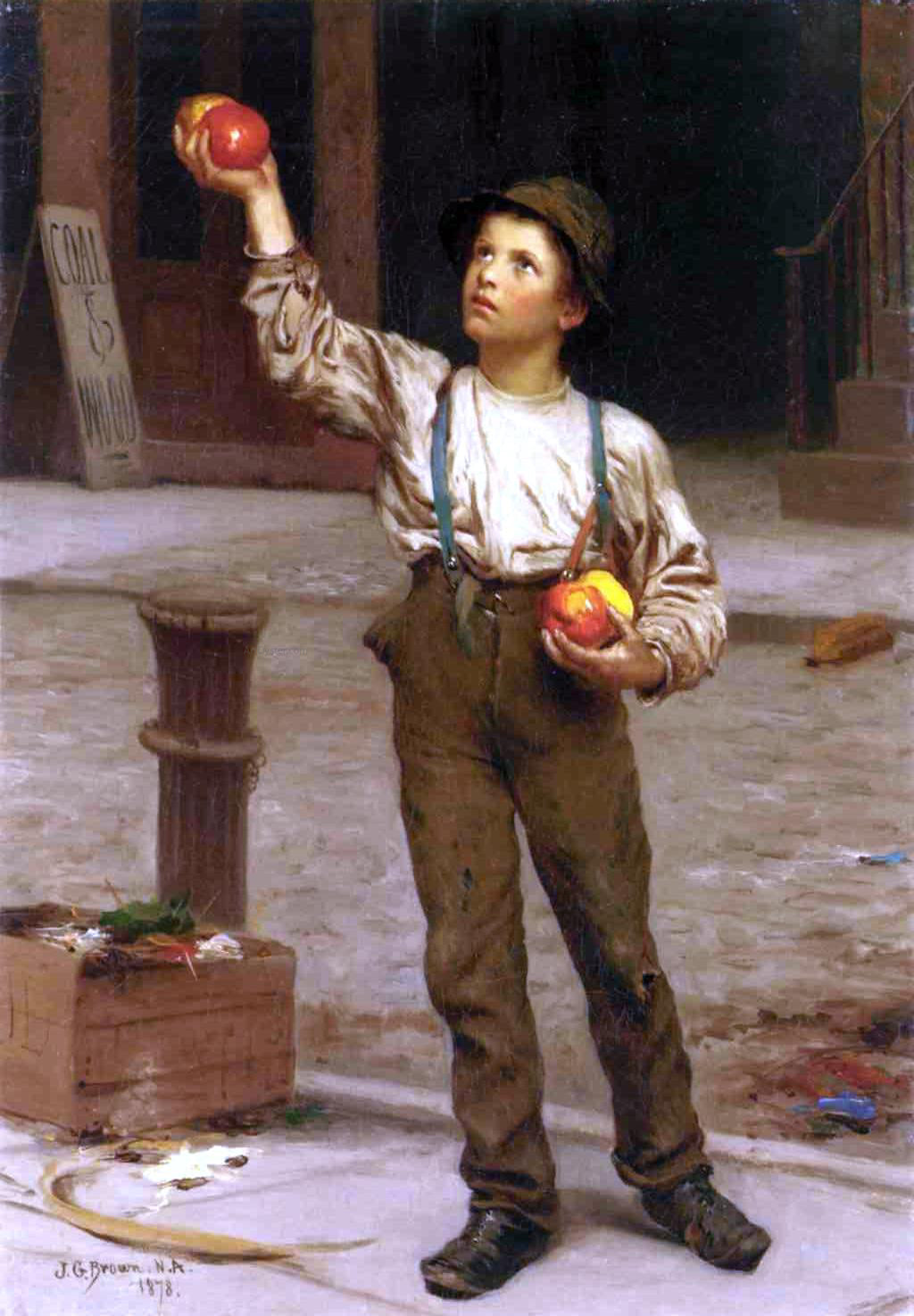 John George Brown The Young Apple Salesman - Hand Painted Oil Painting
