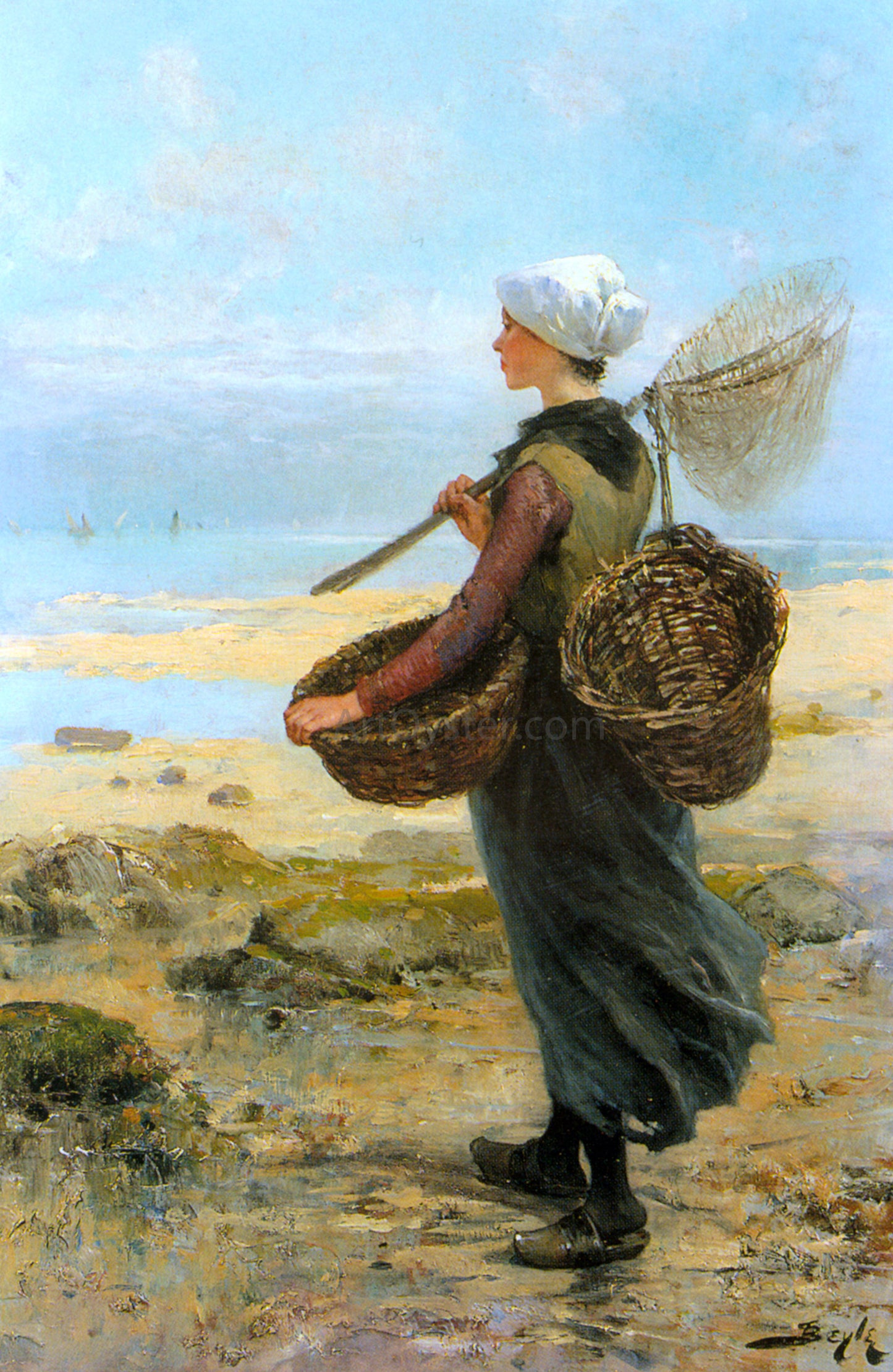 Pierre-Marie Beyle The Young Fisherwoman - Hand Painted Oil Painting