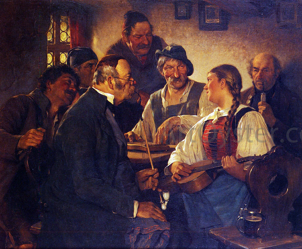 Hugo Kauffmann The Zither Player - Hand Painted Oil Painting