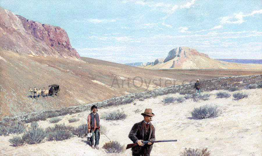 Henry F Farney Theodore Roosevelt "Sage Grouse Shooting" - Hand Painted Oil Painting