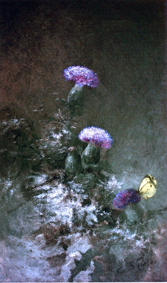 Charles Ethan Porter Thistles with Butterfly - Hand Painted Oil Painting