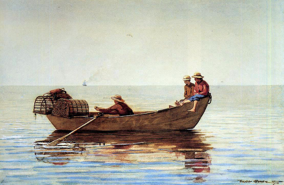 Winslow Homer Three Boys in a Dory with Lobster Pots - Hand Painted Oil Painting