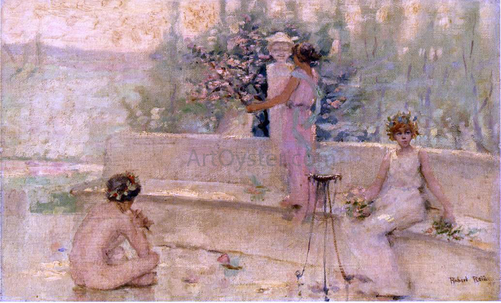 Robert Lewis Reid Three Figures in an Italian Garden - Hand Painted Oil Painting