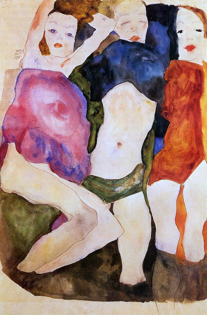 Egon Schiele Three Girls - Hand Painted Oil Painting