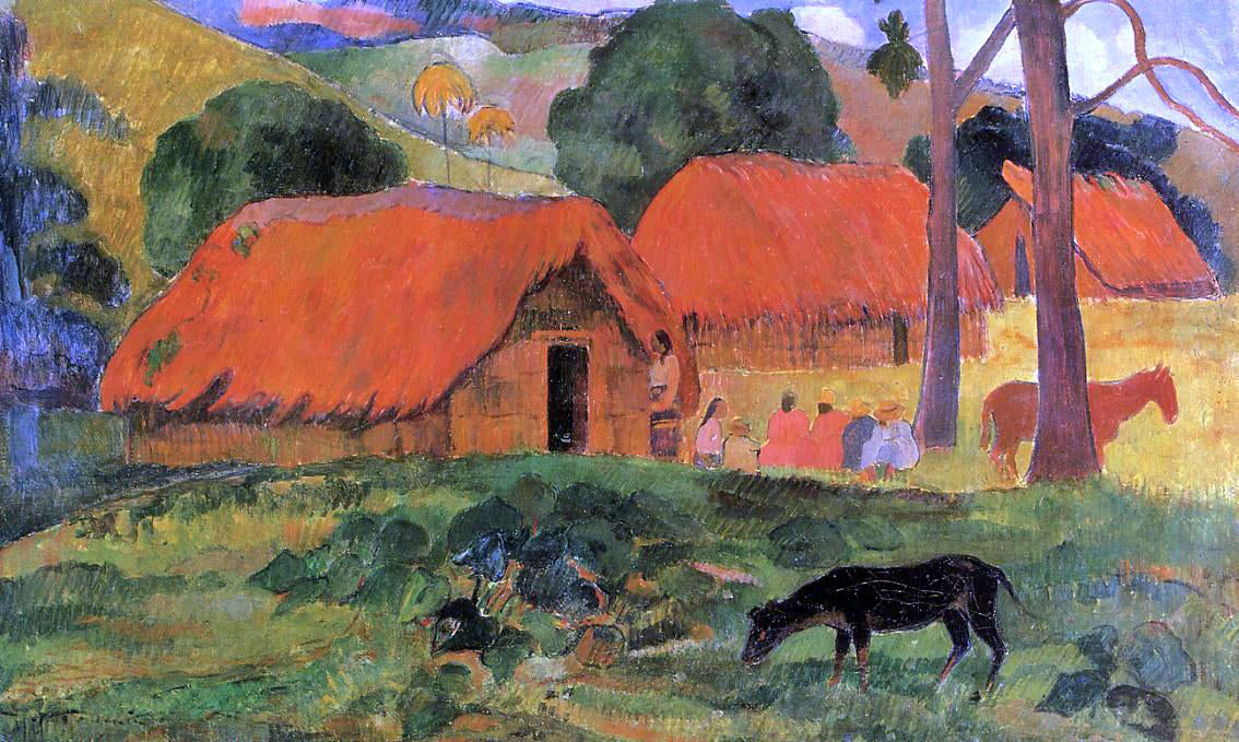 Paul Gauguin Three Huts, Tahiti - Hand Painted Oil Painting