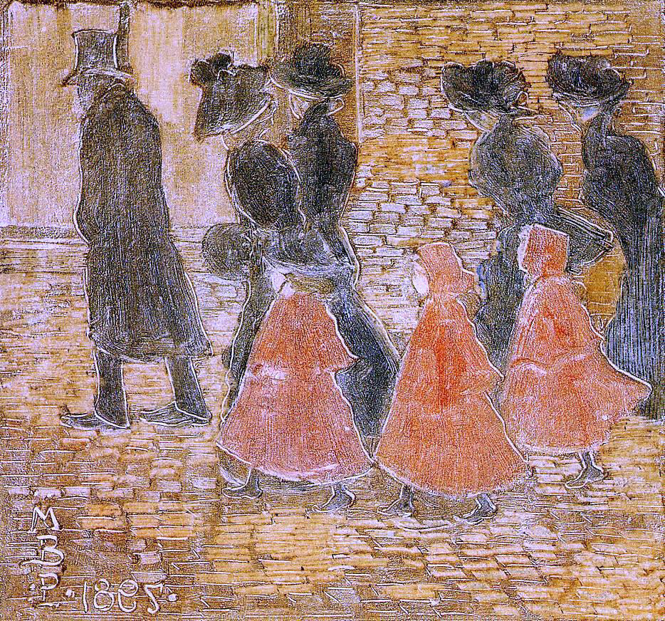 Maurice Prendergast Three Little Girls in Red - Hand Painted Oil Painting