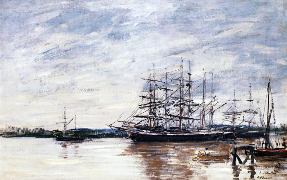Eugene-Louis Boudin Three Masted Ship in Port, Bordeaux - Hand Painted Oil Painting