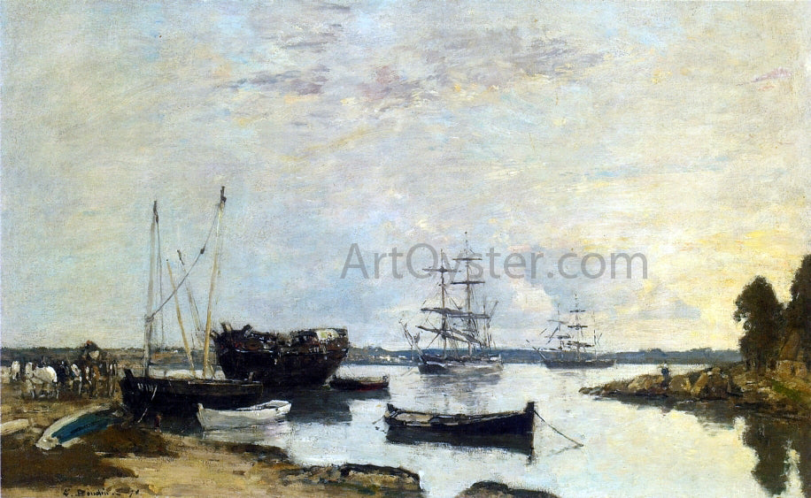 Eugene-Louis Boudin Three Masted Ship in the Harbor - Hand Painted Oil Painting