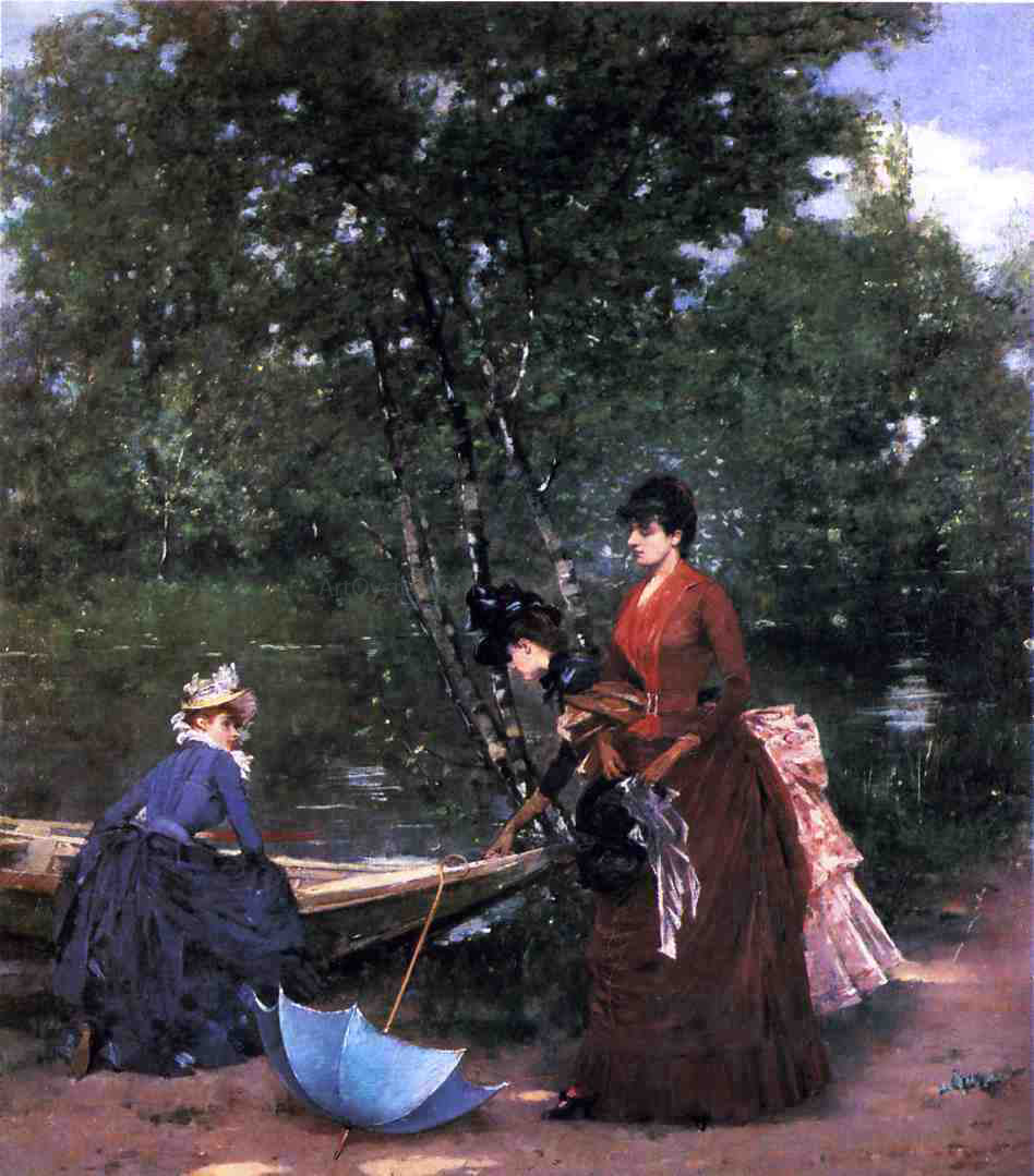 Francisco Miralles Y Gallup Three Parisian Women in the Bois de Boulogne - Hand Painted Oil Painting