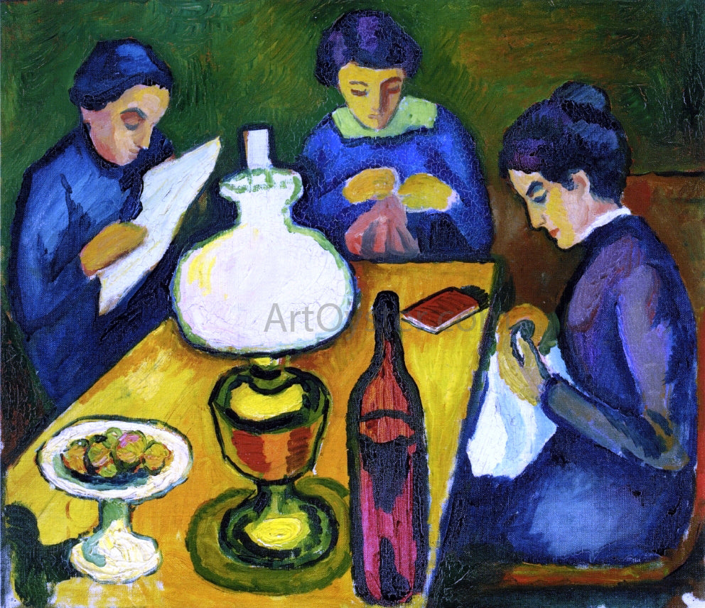  August Macke Three Women at the Table by the Lamp - Hand Painted Oil Painting
