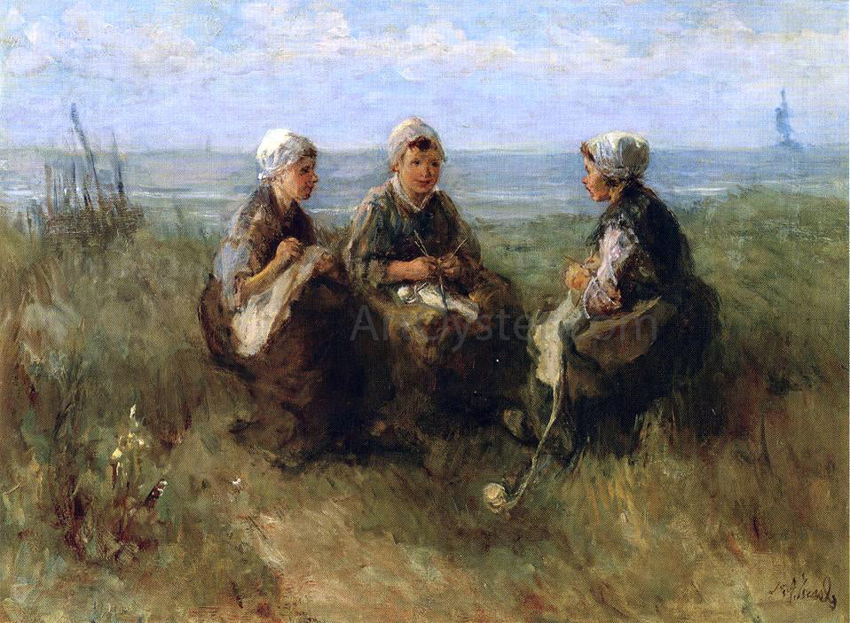  Jozef Israels Three Women Knitting by the Sea - Hand Painted Oil Painting