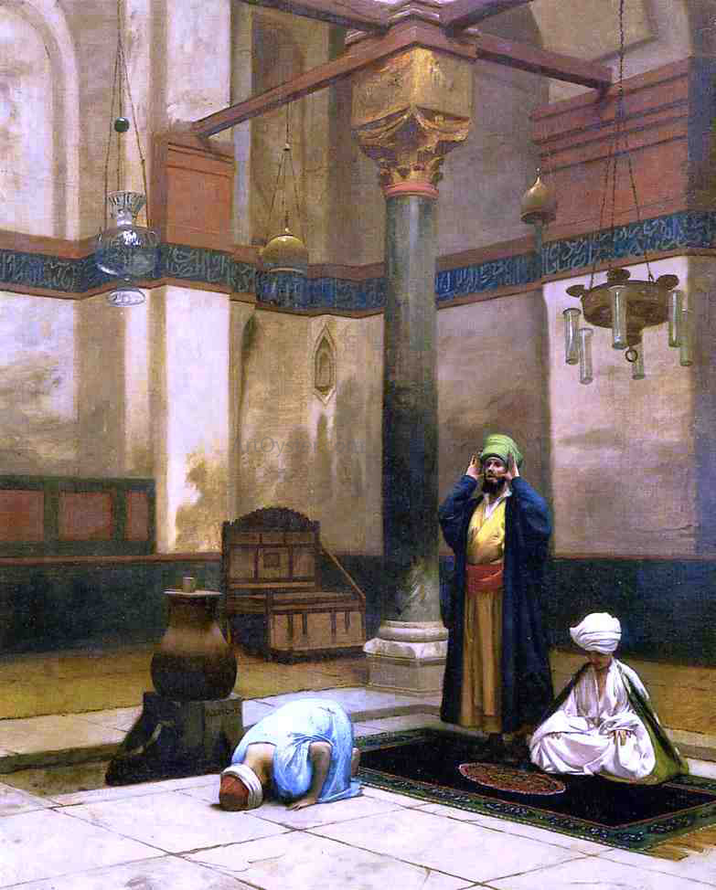 Jean-Leon Gerome Three Worshippers Praying in a Corner of a Mosque - Hand Painted Oil Painting