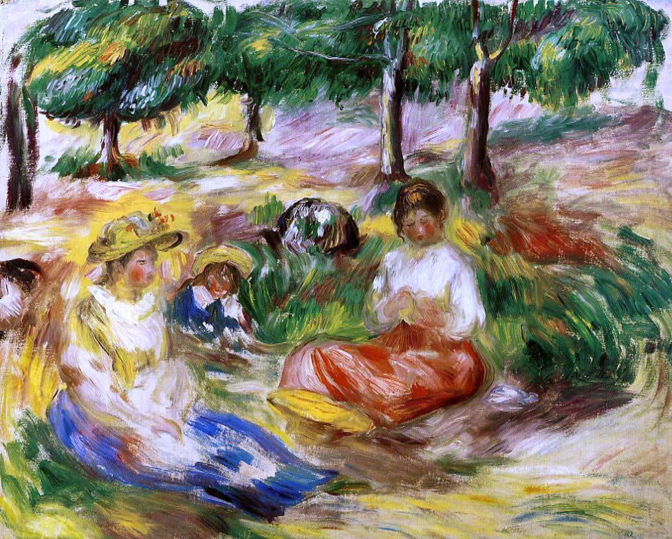 Pierre Auguste Renoir Three Young Girls Sitting in the Grass - Hand Painted Oil Painting
