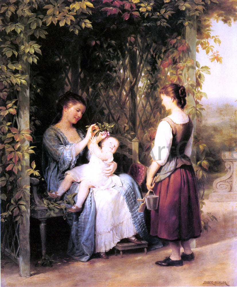 Fritz Zuber-Buhler Tickling the Baby - Hand Painted Oil Painting