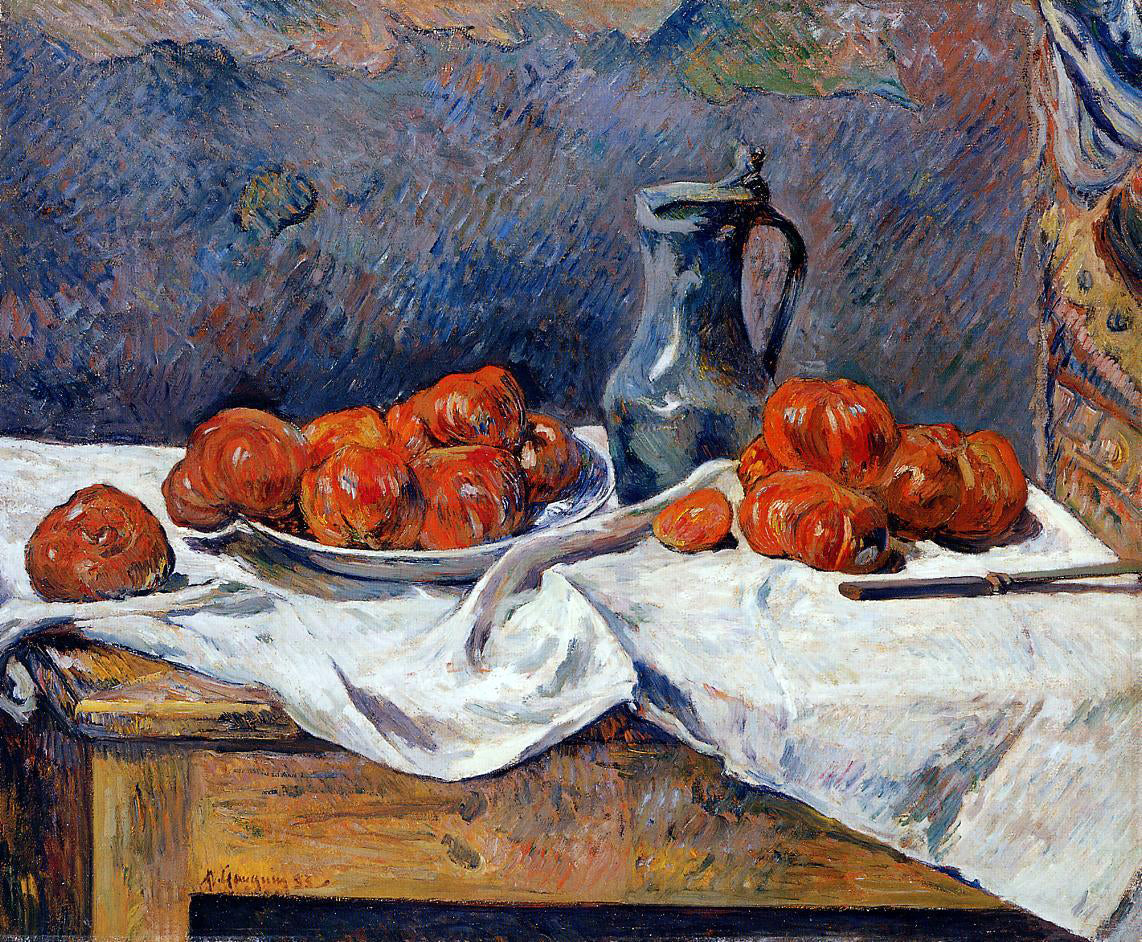 Paul Gauguin Tomatoes and a Pewter Tankard on a Table - Hand Painted Oil Painting