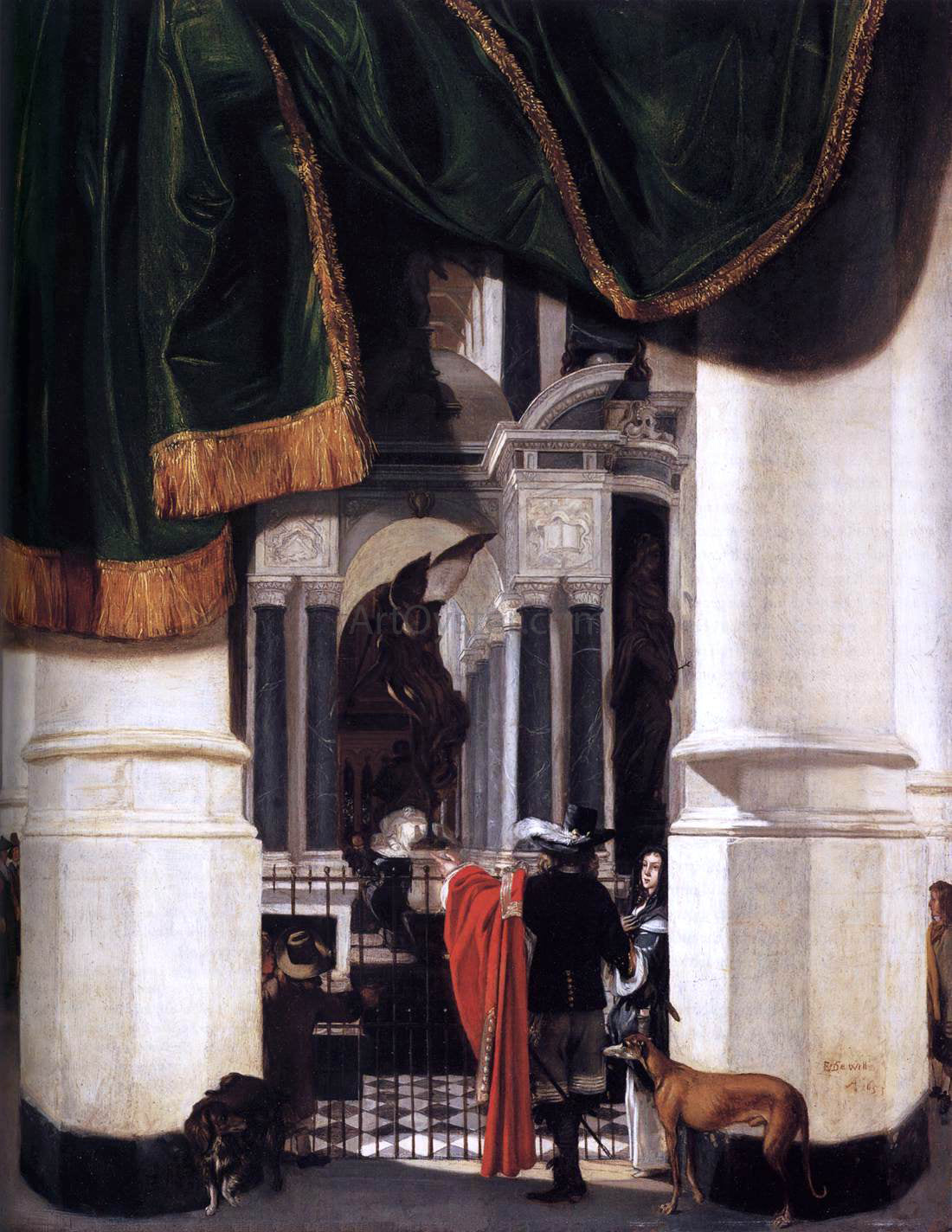 Emanuel De Witte Tomb of William the Silent in the Nieuwe Kerk, Delft, with an Illusionistic Curtain - Hand Painted Oil Painting