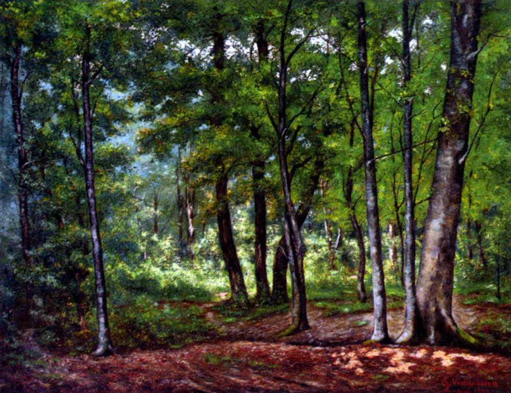 Charles Vuagniaux Towards A Woodland Clearing - Hand Painted Oil Painting