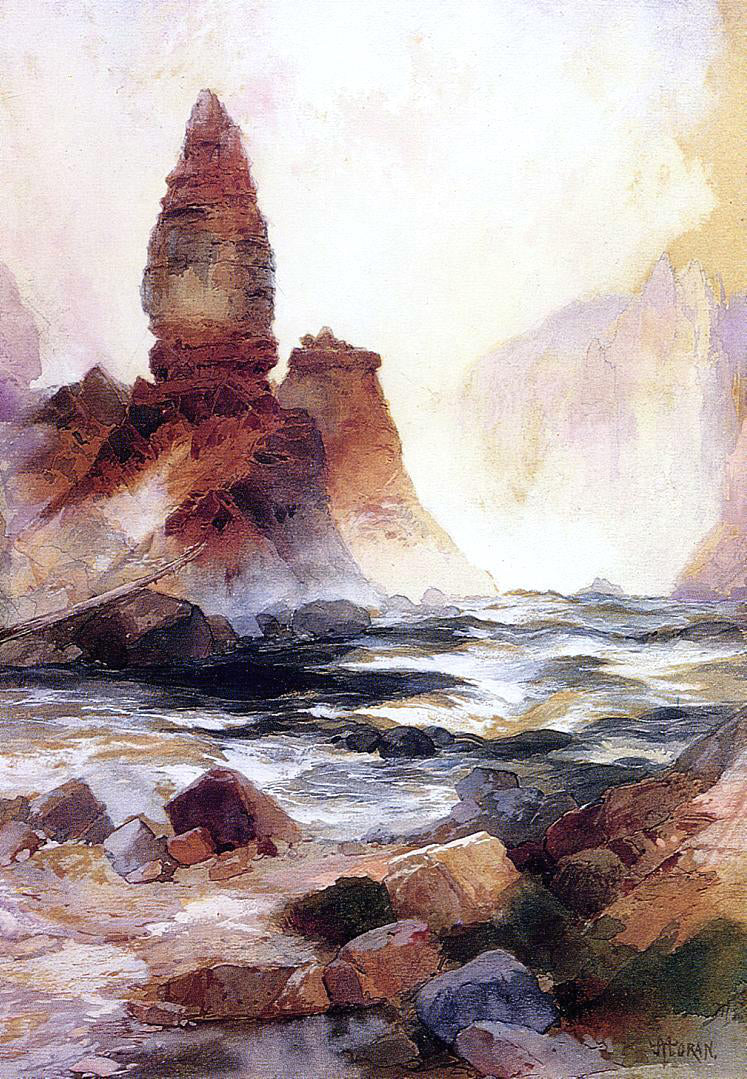 Thomas Moran Tower Falls and Sulphur Rock, Yellowstone - Hand Painted Oil Painting